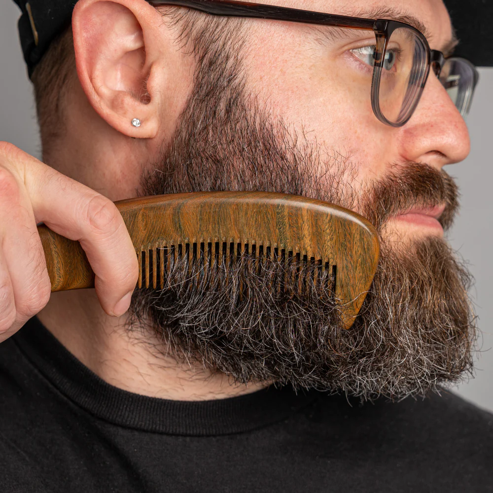 Large Curved Beard Comb + Sheath, Sandalwood - Image 3