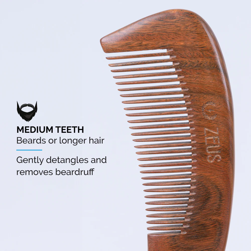 Large Curved Beard Comb + Sheath, Sandalwood - Image 4