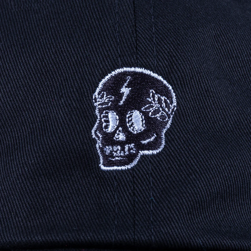 Skull Embroidered Dad Hat, Black - Image 4